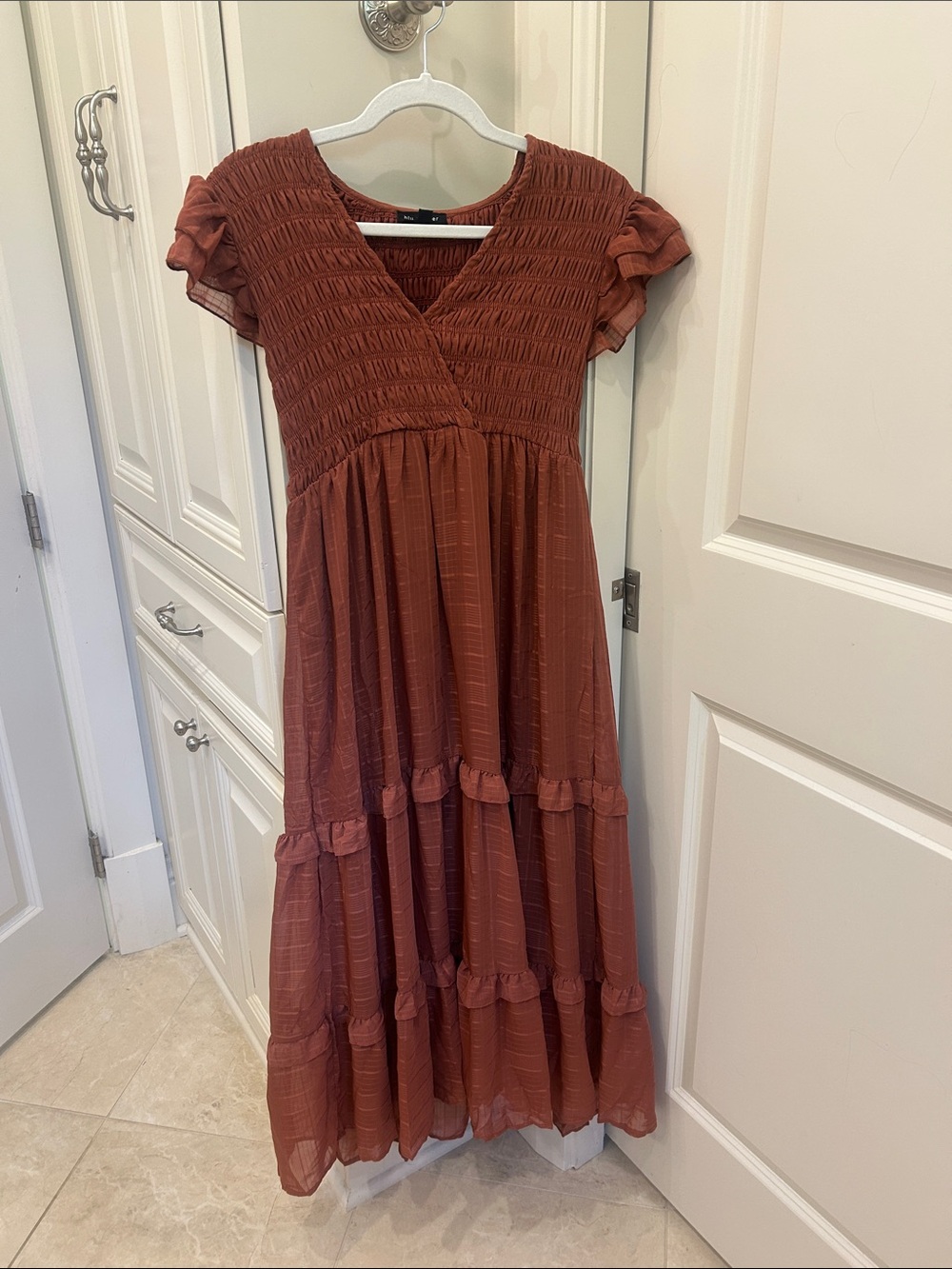 Rust Tiered Maxi Dress with Smocked Bodice